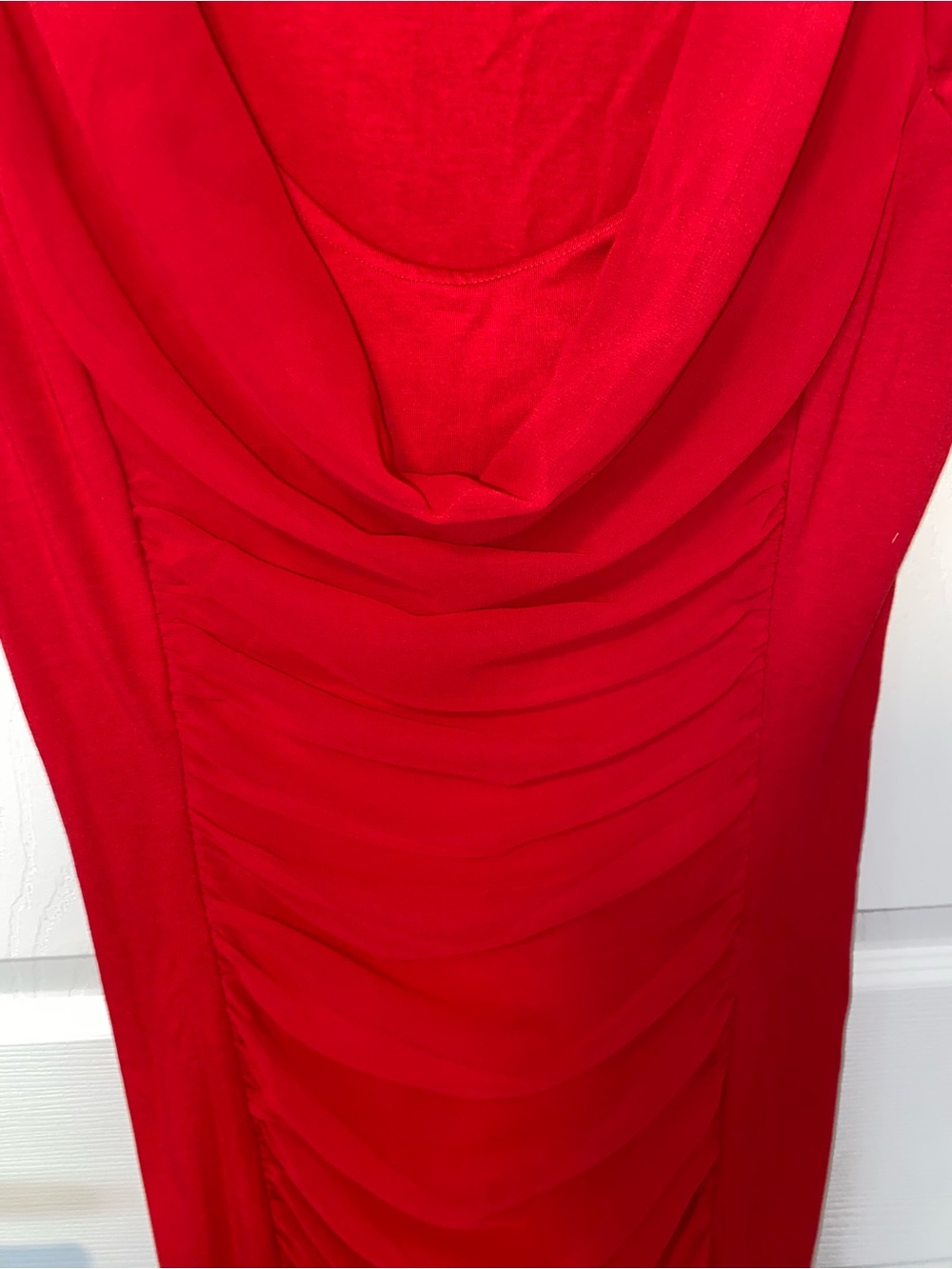 Express Red Cowl-Neck Ruched Dress - Picture 2 of 6